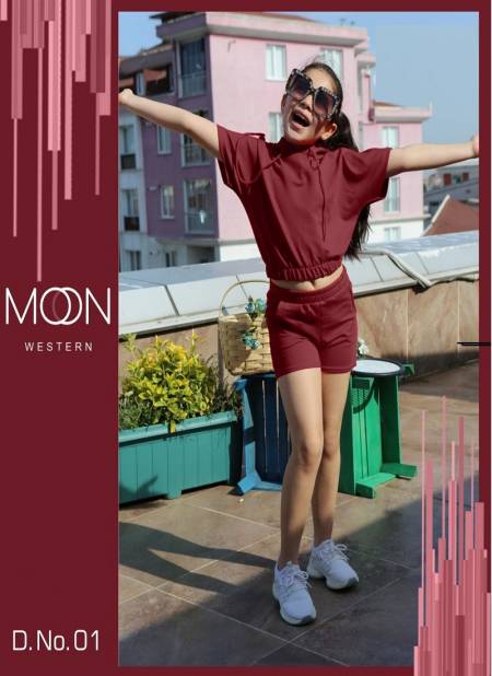 Maroon Colour MOON CHILDREN Cap Top And Shorty Western style Party Wear Imported Kids Girls Wear Collection MOON 01